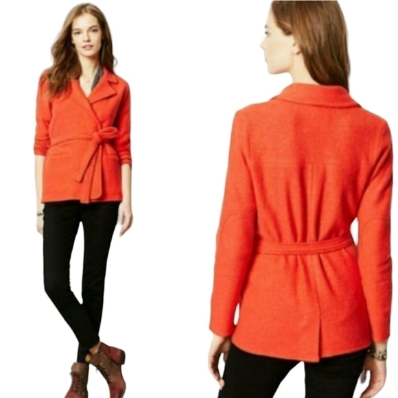 Anthropologie | Sparrow Women's Orange Wool Belted Jacket (Size Small) - Picture 1 of 16